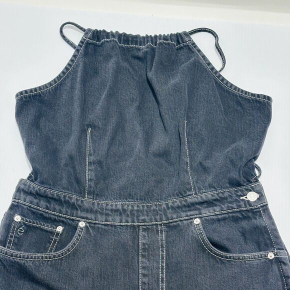 NWT ETICA Cami Halter Black Pearl Denim Jumpsuit Crop Wide Leg Size L - Picture 8 of 16